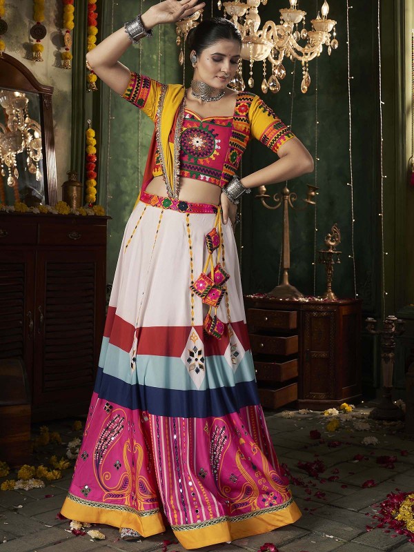 Multicolor Maslin Cotton Readymade Navratri Lehenga Choli